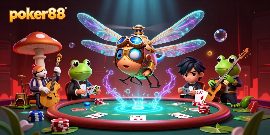 Poker88 menyajikan ilustrasi kartun 3D dengan karakter pemilik helikopter dan dealer kartu, merayakan pengalaman bermain poker yang menyenangkan.