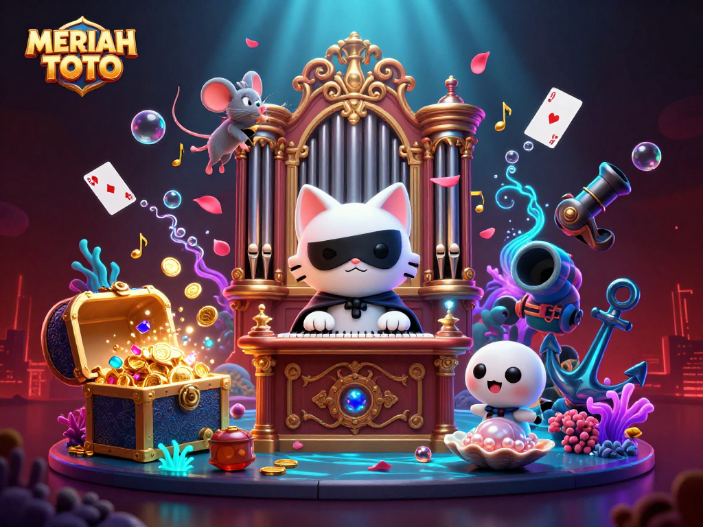 Menang di MERIAH TOTO dengan ilustrasi 3D kasino menawan yang penuh elemen bermain.