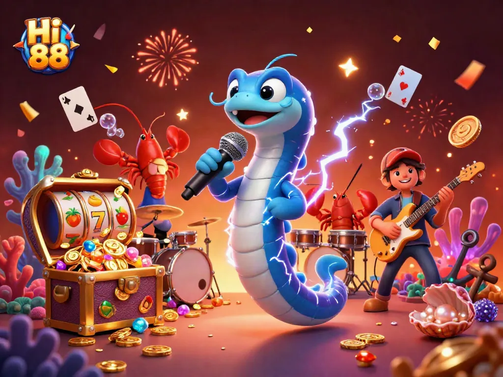 Experience thrilling gameplay at Hi 88 with an electric eel DJ and underwater casino elements.