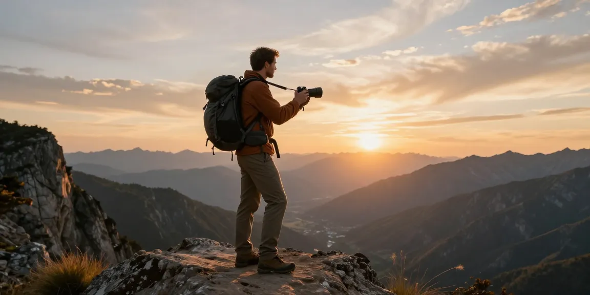 Pengunjung aspebindo.org menikmati pemandangan indah di puncak gunung saat matahari terbenam.