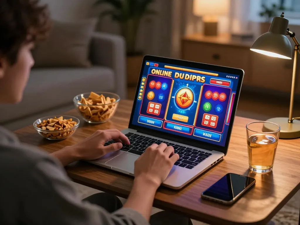 Engaging gameplay with bayitoto slot game on a laptop in a cozy home setting.