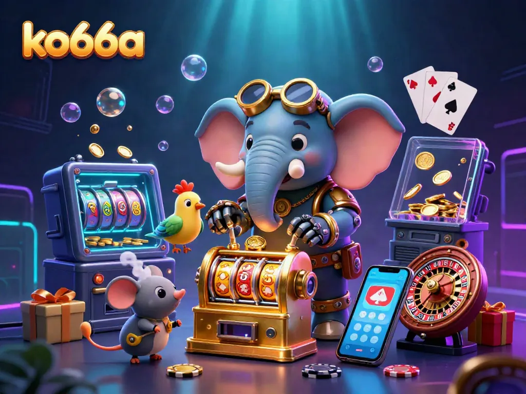 Engage with dynamic slot games at ko66a, featuring steampunk elements and vibrant casino action.