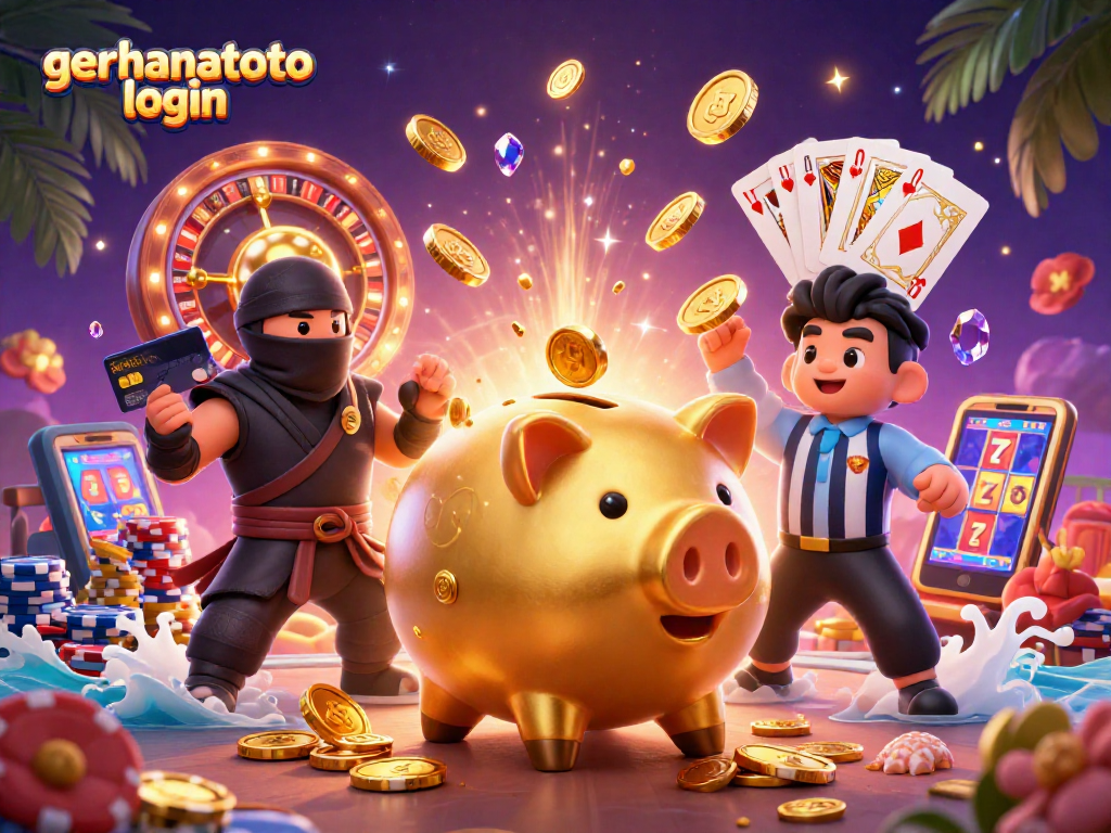 Memperkenalkan gerhanatoto login dengan suasana kasino yang meriah dan karakter unik yang menarik perhatian.
