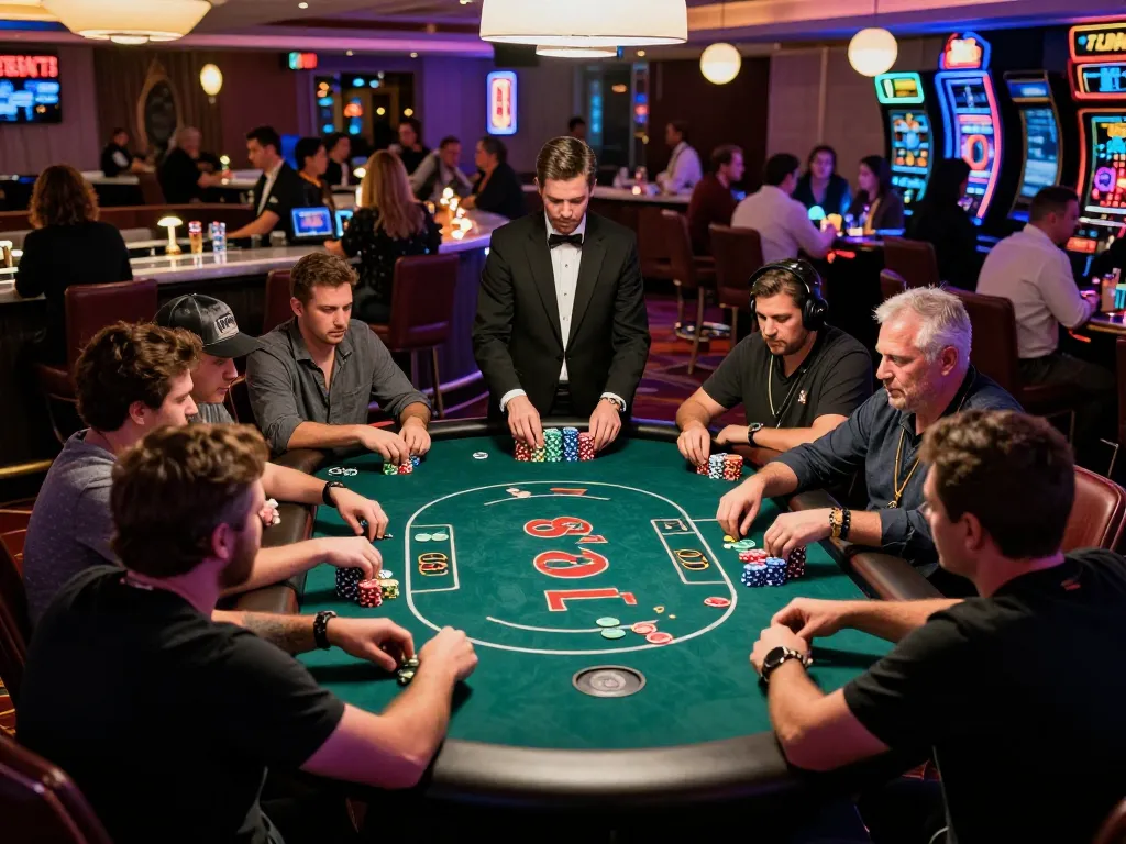 Berpartisipasi dalam permainan poker taruhan tinggi di paris888 dalam suasana kasino Las Vegas yang hidup.