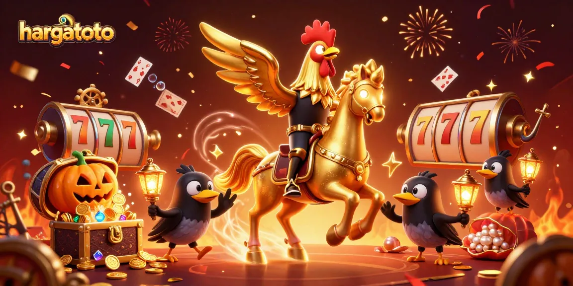Experience excitement at hargatoto with a vibrant casino scene filled with golden treasures and playful characters.