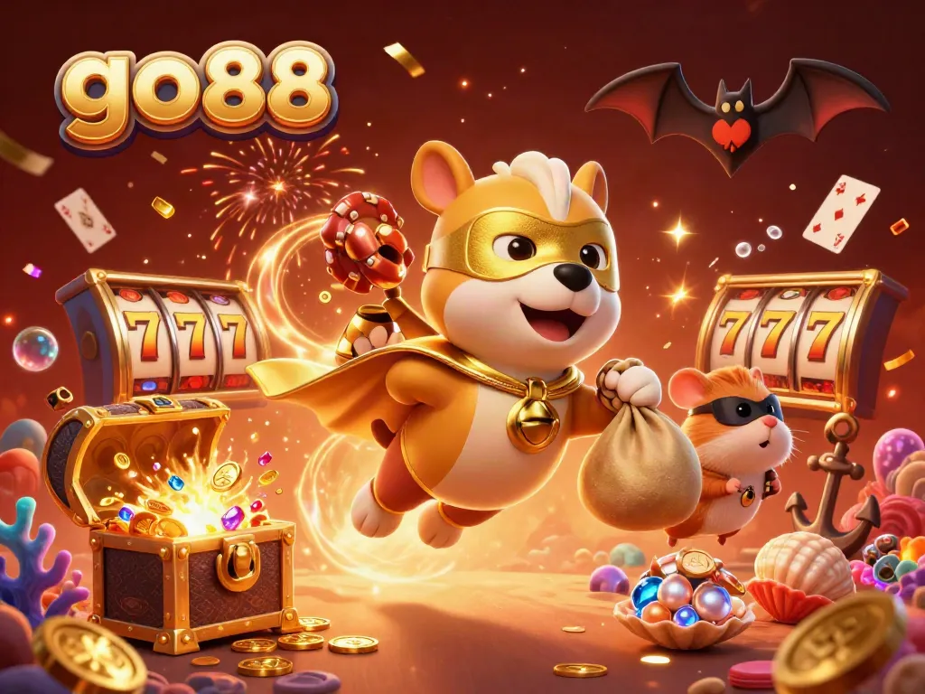 Engage with go88, explore slot reels and jackpot excitement in this dynamic casino illustration.