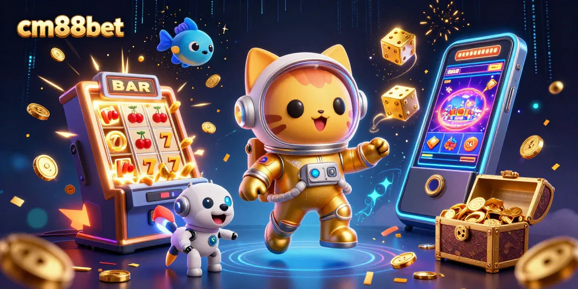 Experience thrilling gameplay at cm88bet, featuring a dynamic casino illustration with exciting slot action.