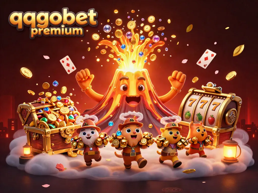 Join the gaming adventure at qqgobetpremium with a vibrant, treasure-filled casino scene.