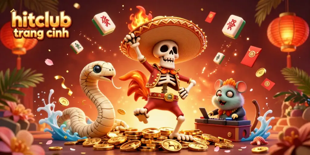 Engage in the fortunes of hitclub trang chính as festive characters celebrate over a bounty of golden coins.