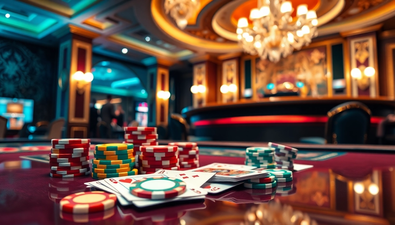 tkp188 menampilkan meja casino dengan kartu dan chip yang penuh warna.