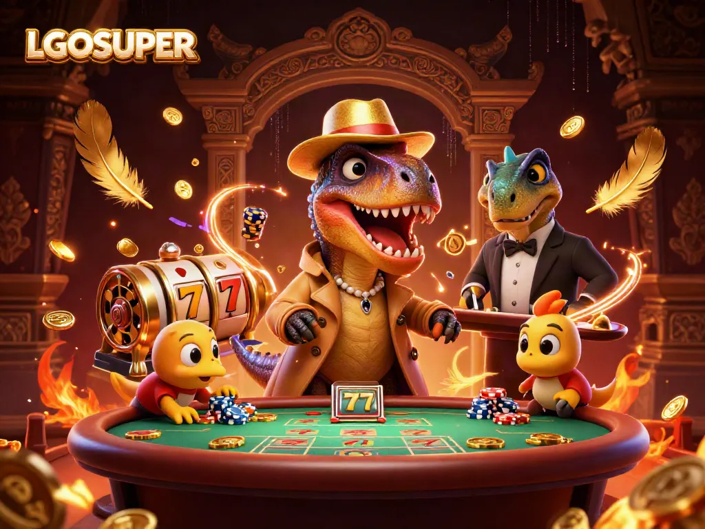 Experience excitement at LGOSUPER casino with a velociraptor card counter, a stegosaurus pit boss, and a compy pickpocket.