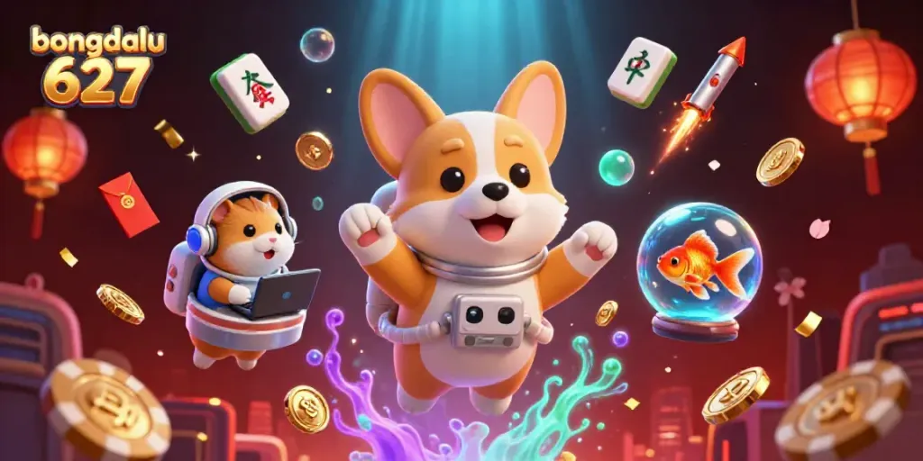Experience the vibrant action of bongdalu 627 through a bustling cartoon casino scene in space.