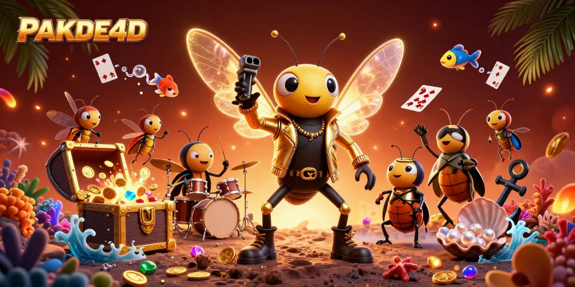 Bet on exciting adventures with PAKDE4D, showcasing a lively rock star theme amidst treasure and games.