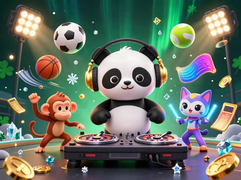 Experience excitement with the sunwin trang chính as a DJ panda spins games of chance in a vibrant casino scene.