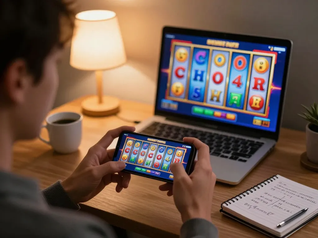 Engaging gameplay on OKESLOT mobile app showcasing vibrant slot machine reels and winning visuals