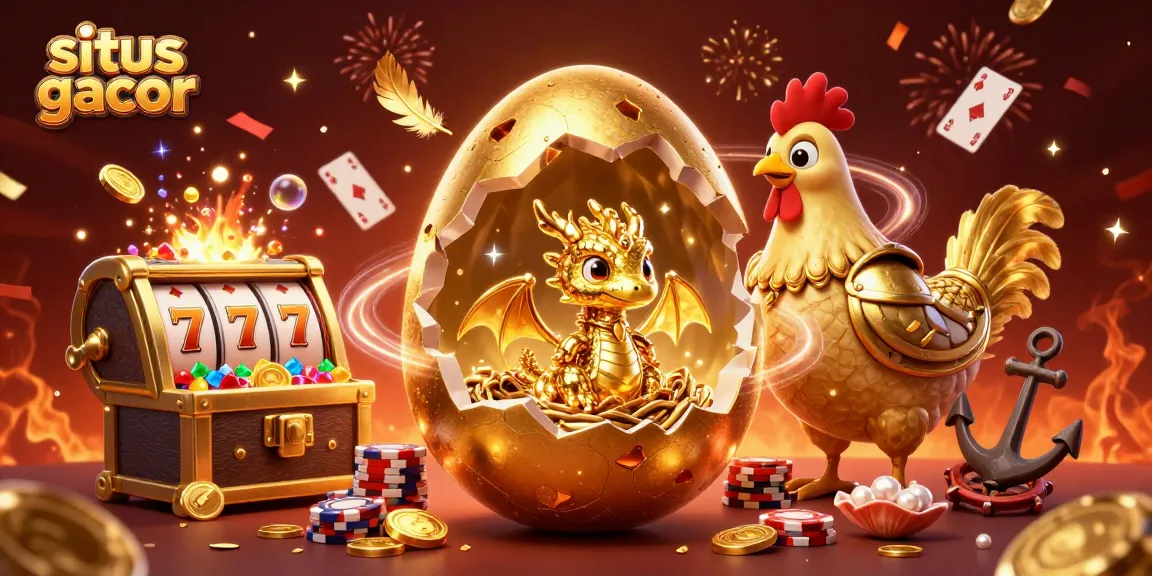 Situs gacor showcases a golden dragon on poker chips amidst vibrant casino elements, celebrating a lucky win.