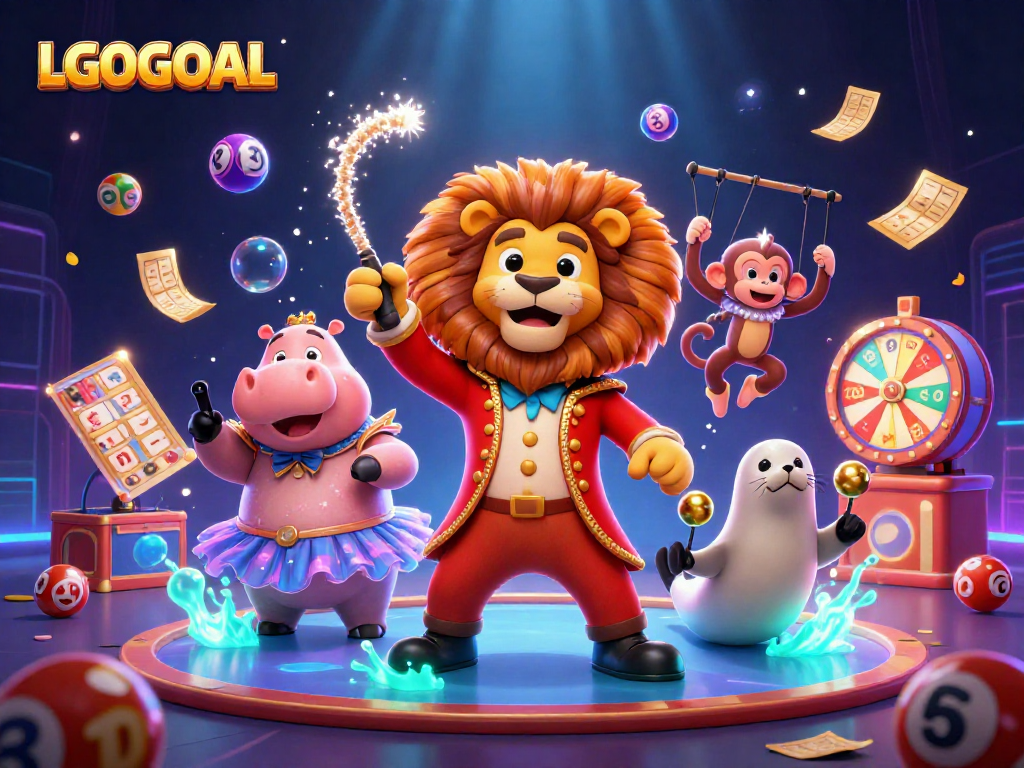 Engaging LGOGOAL scene with a vibrant circus theme showcasing animated casino elements.