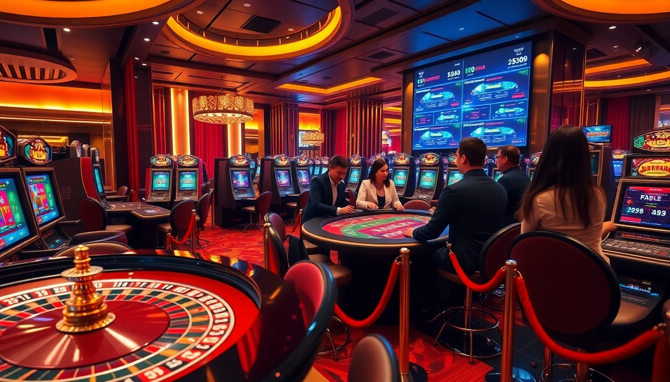 Experience the thrill of gambling at https://go8.live/ with vibrant slot machines and excited players.