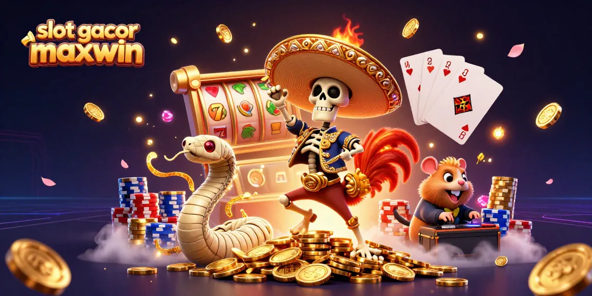 Engage with rich visuals of slot gacor maxwin in a festive casino scene filled with treasures.