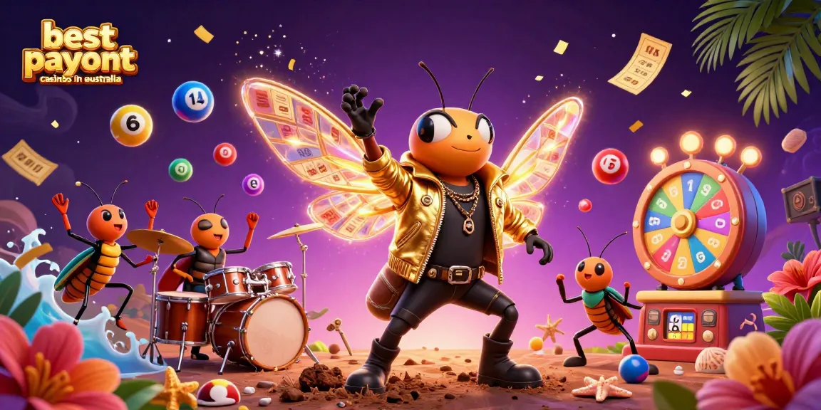 Explore the vibrant scene of best payout casinos in australia with animated characters celebrating wins amidst colorful elements.