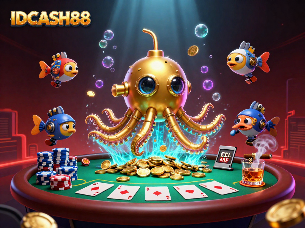 Experience thrilling gaming adventures with IDCASH88 featuring a vibrant underwater scene and dynamic poker action.