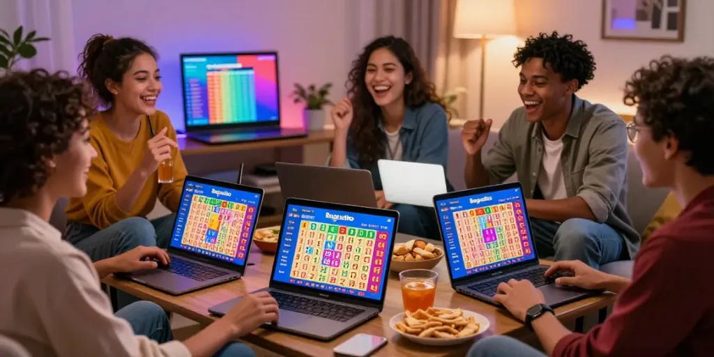 Komunitas bersenang-senang menggunakan aplikasi Bagustoto untuk lottery 4D di ruang tamu yang nyaman.