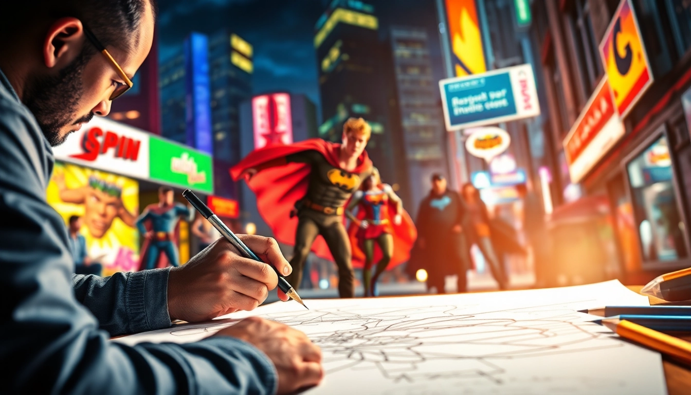 Menggambarkan kiryuu dalam aksi superhero yang dinamis di lingkungan kota yang cerah.