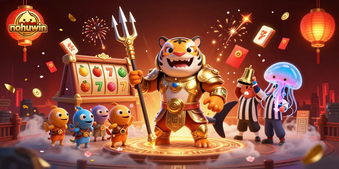 Witness the thrilling underwater jackpot battles at nohuwin with a vibrant tiger shark in a colosseum.