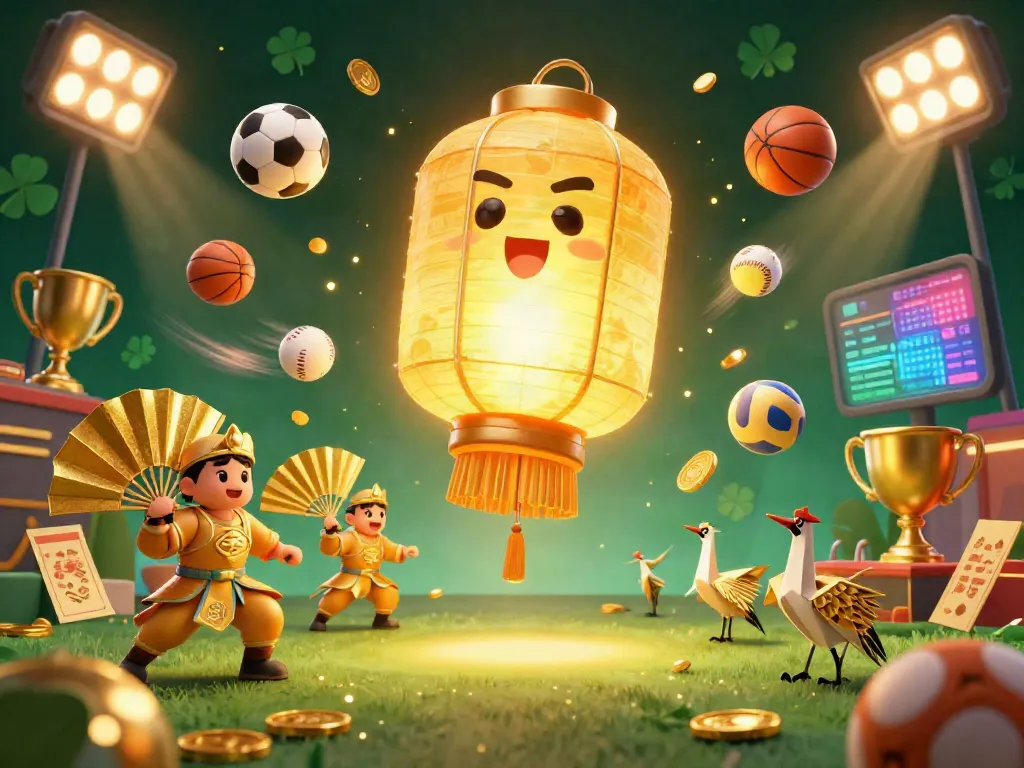 Engage in the vibrant CARICUAN experience with golden lantern spirits and sports elements in a casino night.