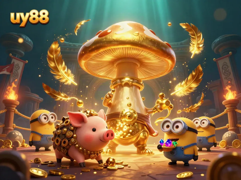 uy88 unleashes the magic of winning with the golden mushroom wizard and truffle pig in a vibrant casino