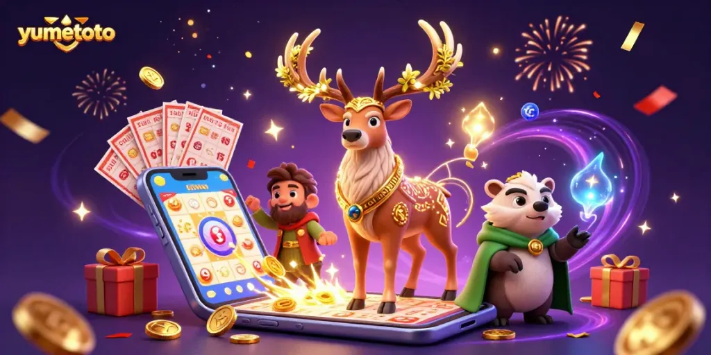 Experience the excitement of yumetoto as lottery balls and bingo cards float with joy in a festive digital realm.