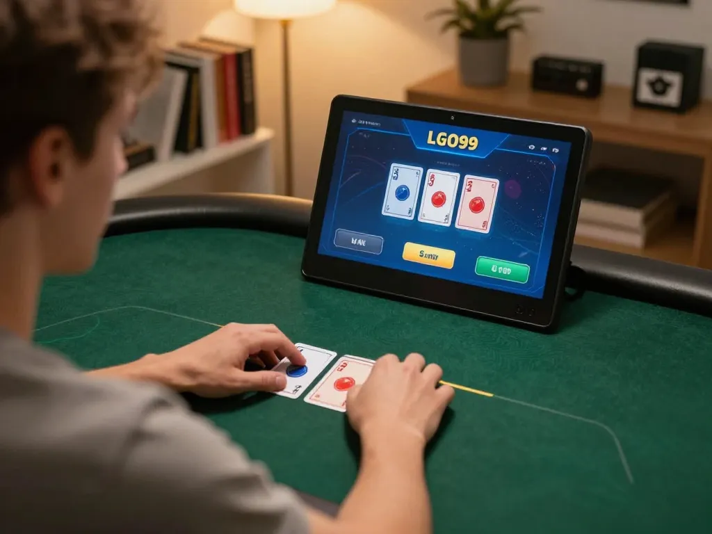 Pemain LGO99 merencanakan langkah poker di kantor rumah yang nyaman.