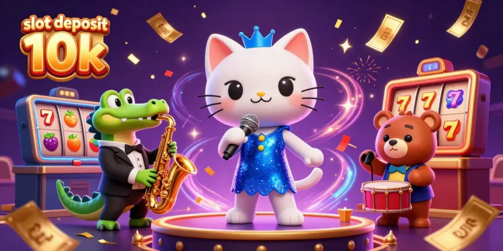 Slot deposit 10k menyuguhkan suasana pesta kasino dengan kucing penyanyi dan teman-teman musisinya.