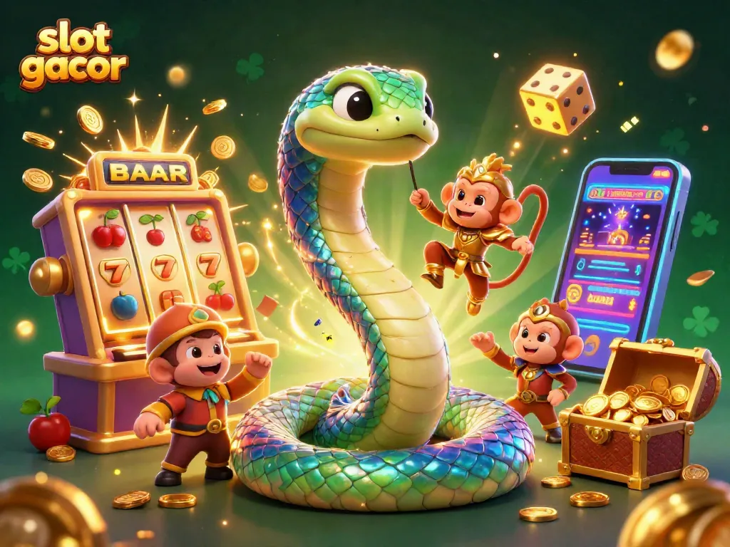 Slot gacor menampilkan slot mesin 3D dan karakter yang berwarna-warni.