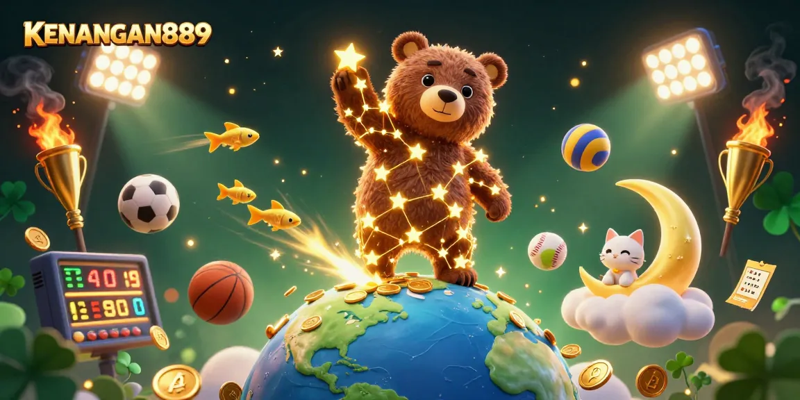 Experience the excitement of KENANGAN889 in this vibrant 3D illustration of a constellation bear and sports action.