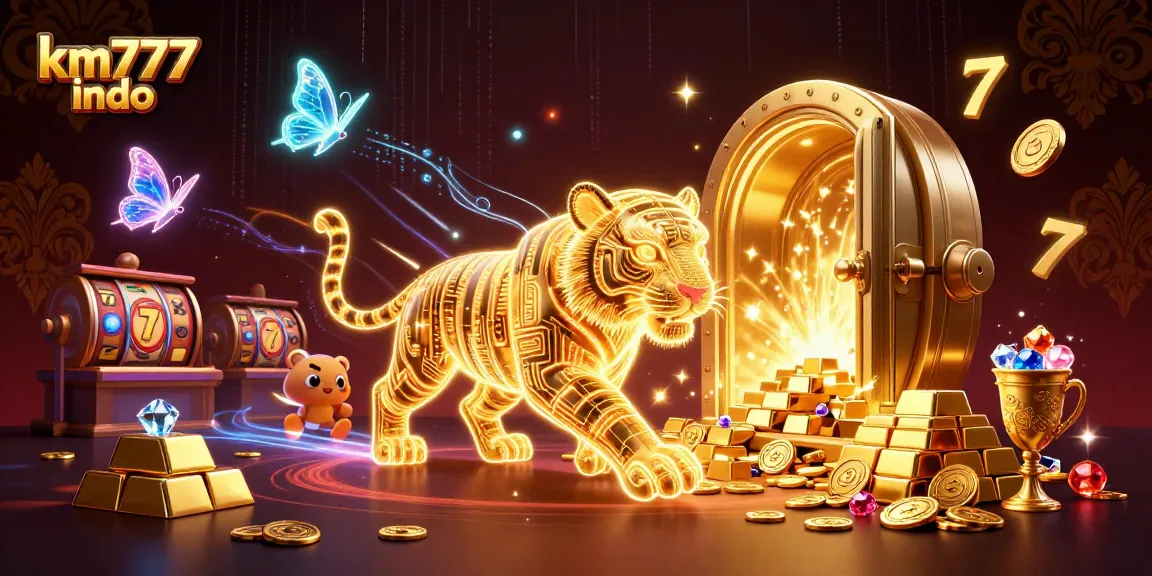 Experience the thrill of km777 indo with a golden tiger in an enchanting casino realm full of treasures.