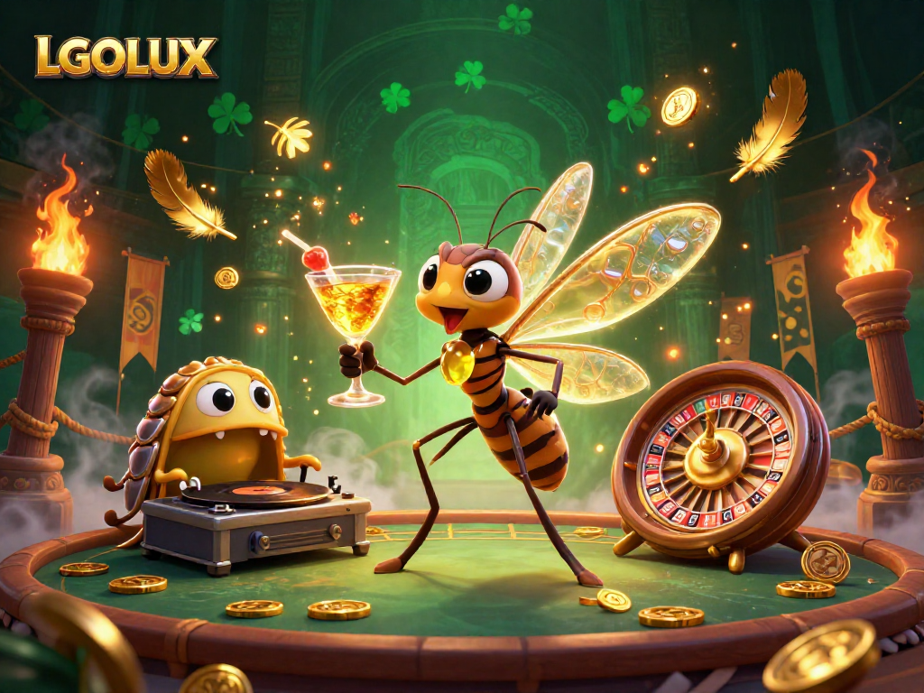 Experience winning at LGOLUX with a vibrant 3D casino scene featuring unique characters and elements.