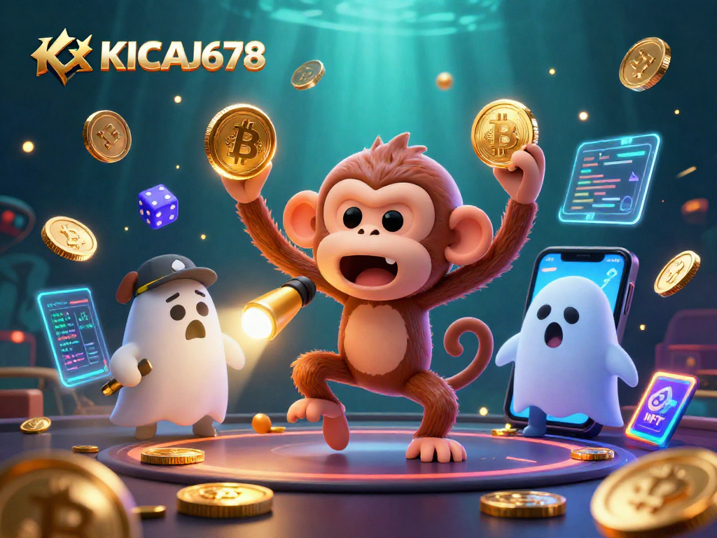 KICAU678's playful ghostly scene highlights a mischievous monkey and a curious puppy exploring a haunted casino.