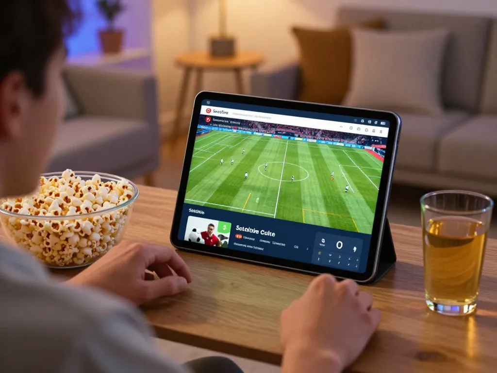 Xem bóng đá Socolive in action, a user engaged in lively football streaming on a tablet, showcasing immersive sports entertainment.