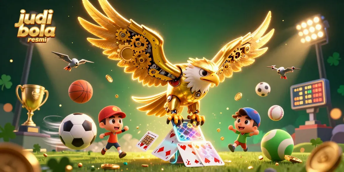 Engage in judi bola resmi with dynamic sports betting illustration featuring golden eagle and holographic elements.