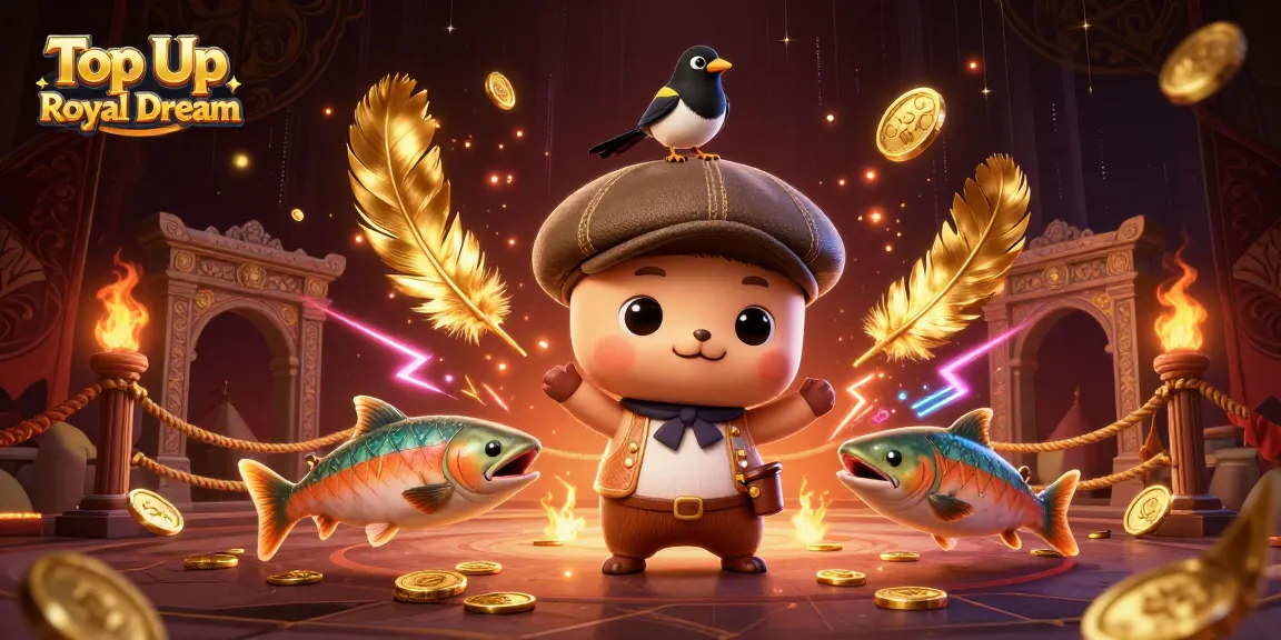 Top Up Royal Dream with baby Nessie and friends in a vibrant casino-themed scene.
