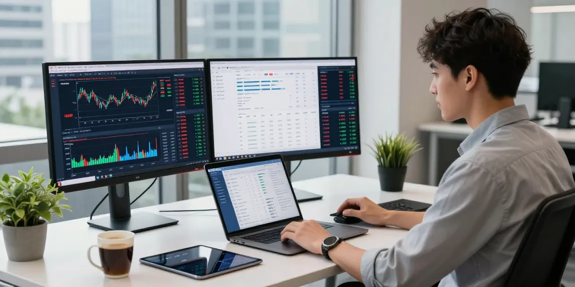Analis mengamati grafik keuangan UE99 di kantor modern.