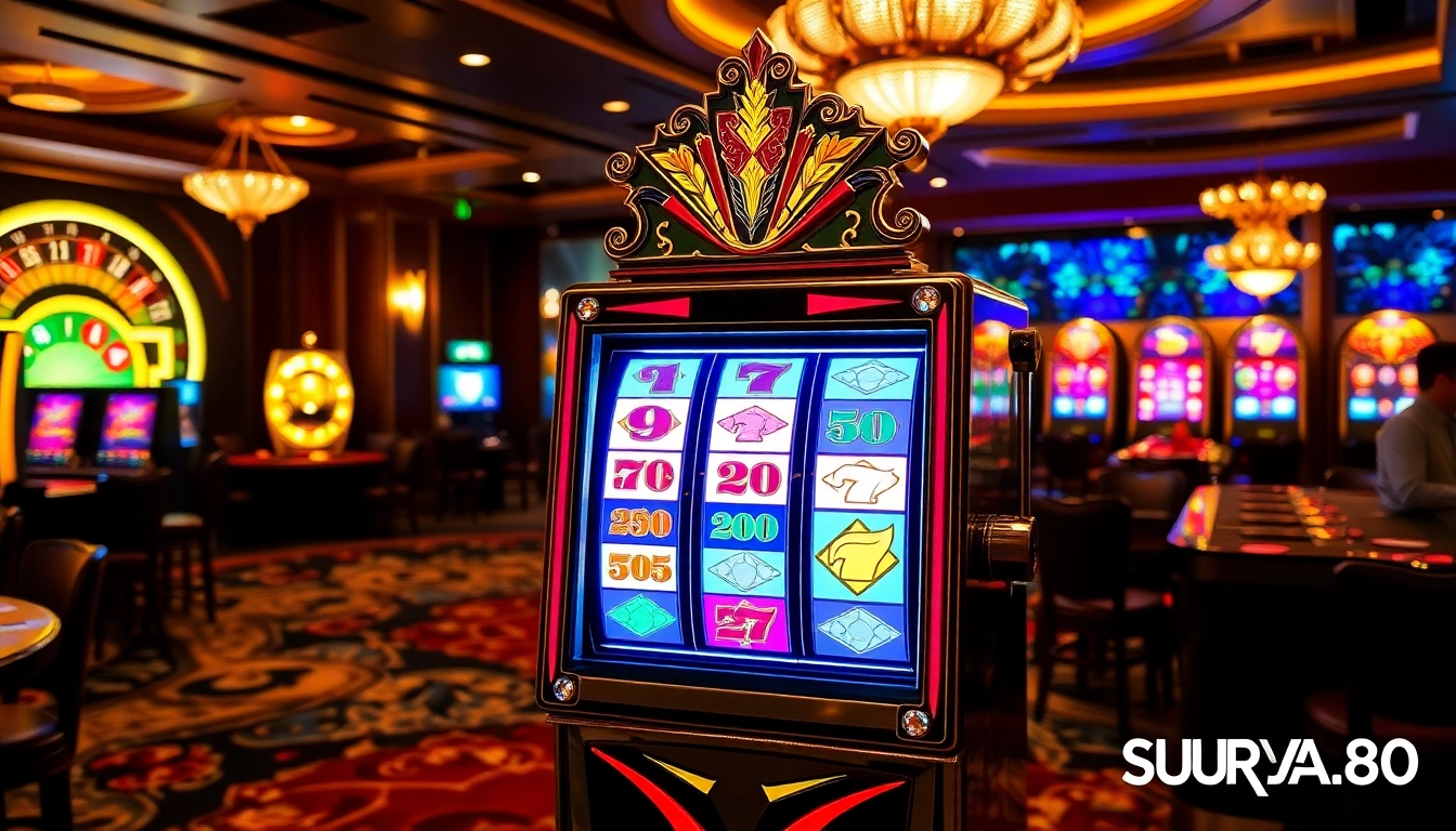 Experience thrilling wins at SURYA88 with vibrant slot machines and elegant casino tables.