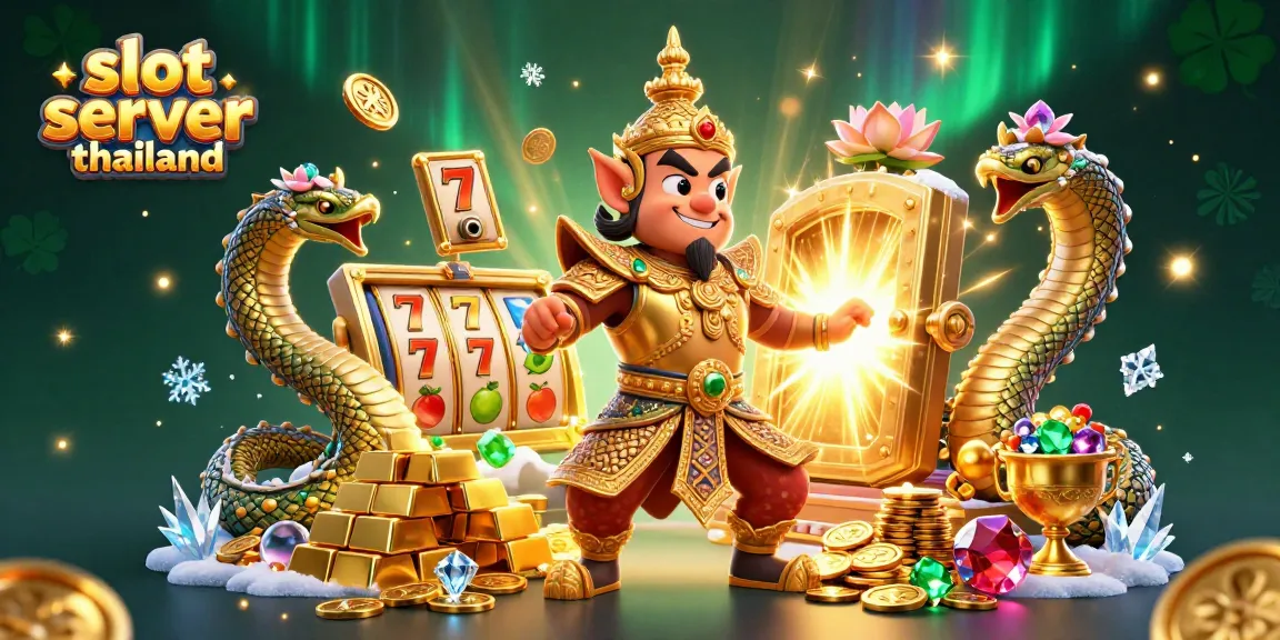 This vibrant scene showcases thrilling slot server thailand gameplay, featuring a guardian and Naga companions within a treasure vault.