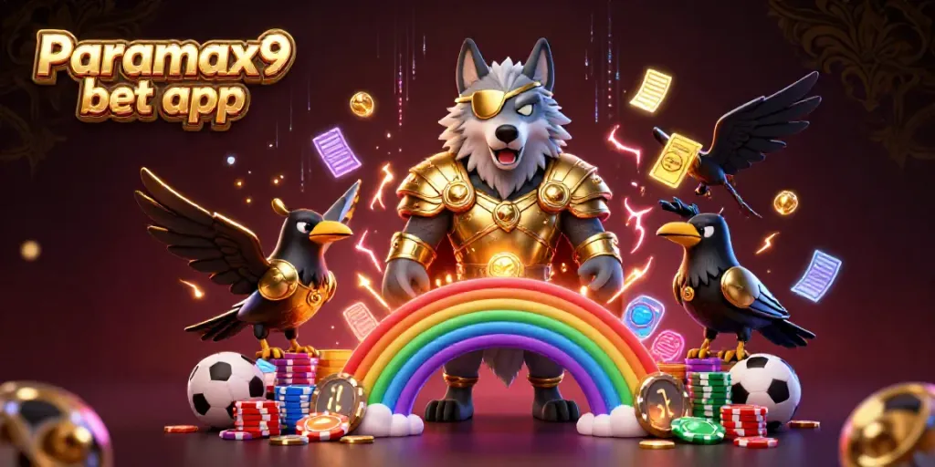 Experience the excitement of the Paramax9 bet app in a vibrant 3D gambling scene with sports elements.