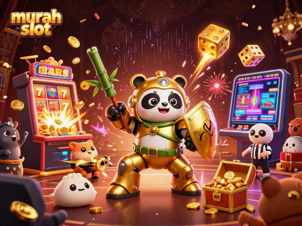 Menangkan jackpot dengan murah slot di arena kasino bersama panda dan robot 3D.