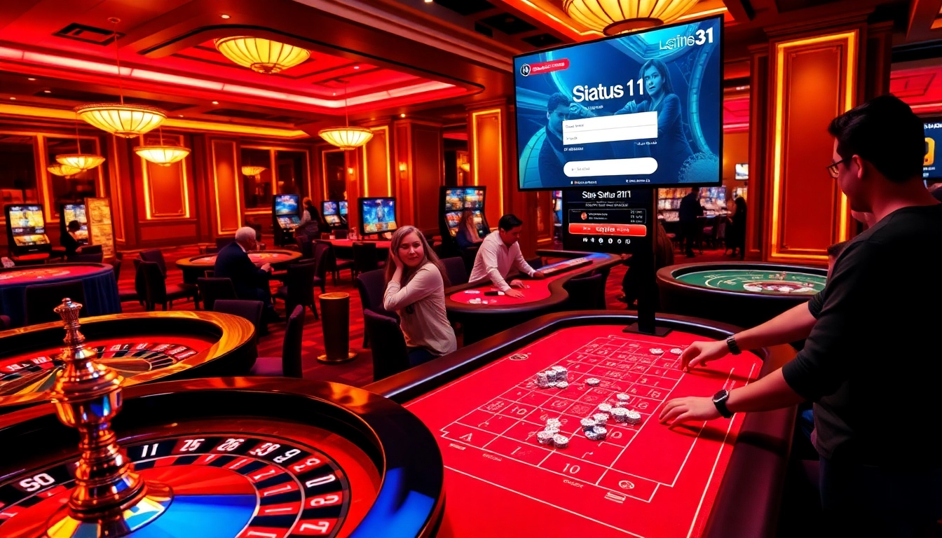 Situs11 login in a luxurious casino atmosphere with players at gaming tables.