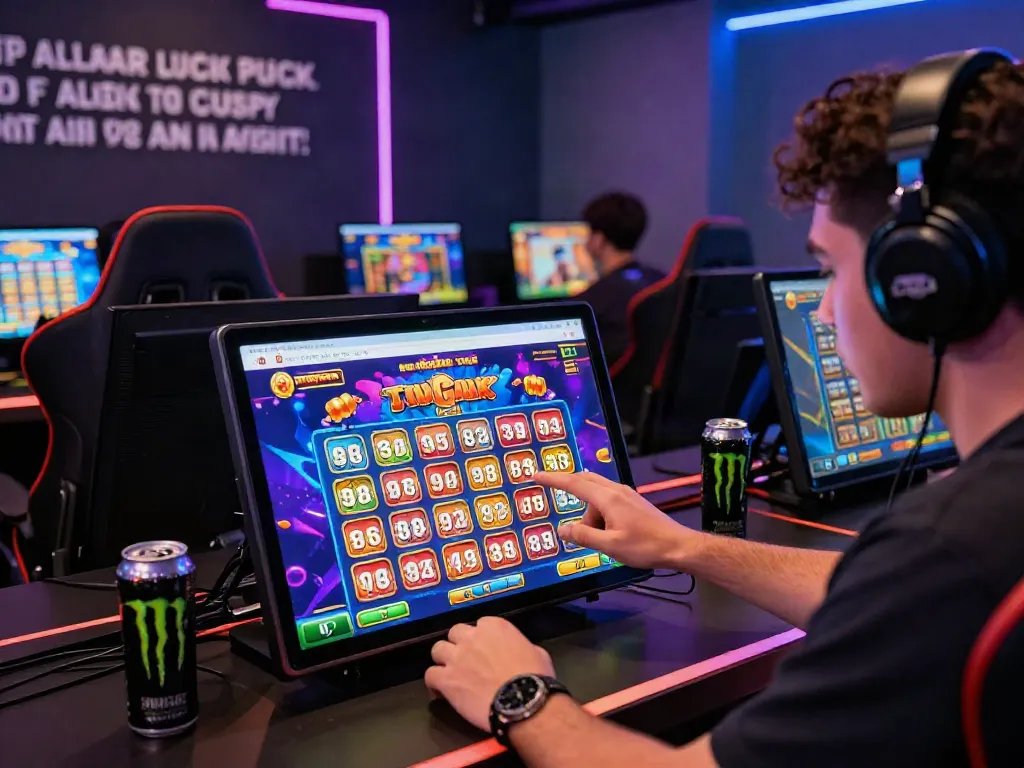 Engaged player exploring Bandar Togel interface in a vibrant online gaming room atmosphere.