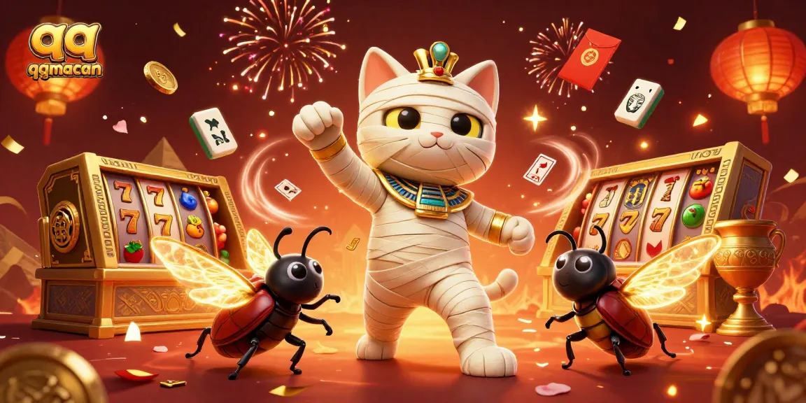 Experience thrilling spins with qqmacan as the mummy cat launches jackpots from a golden casino.