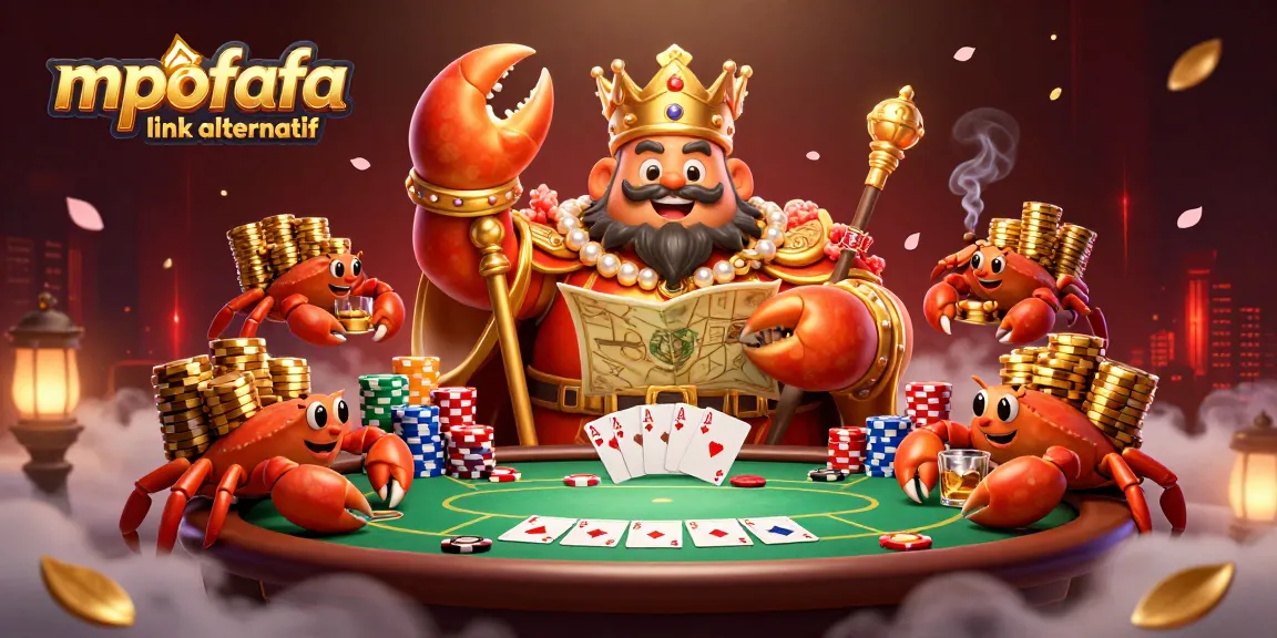 Experience excitement with mpofafa link alternatif as the crab emperor plays high-stakes poker amidst treasure.